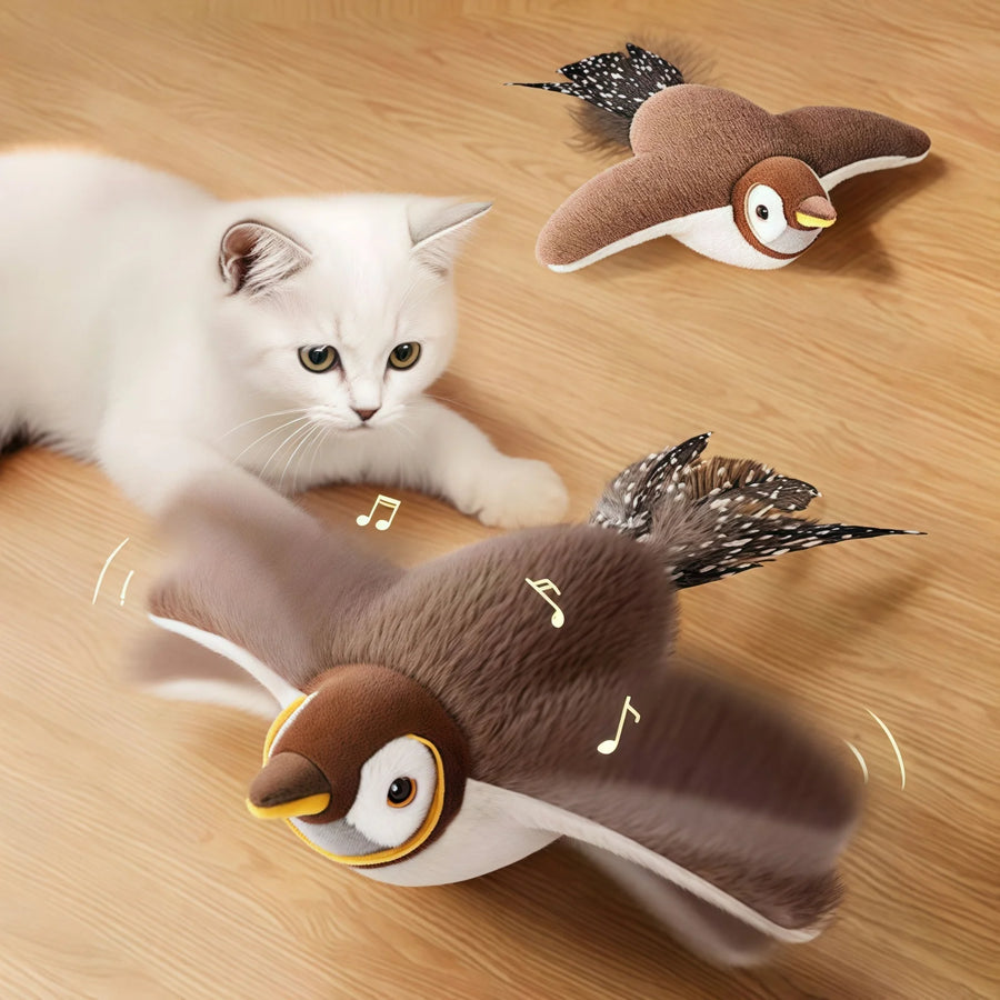 Pájaro Interactivo para Gatos · Recargable, con Sonido Real y Catnip